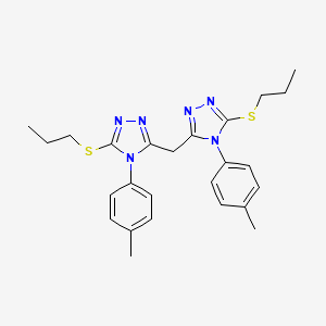molecular formula C25H30N6S2 B12904147 Bis(5-(propylthio)-4-(p-tolyl)-4H-1,2,4-triazol-3-yl)methane CAS No. 62575-61-5