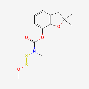 molecular formula C13H17NO4S2 B12906066 Carbamic acid, (methoxydithio)methyl-, 2,3-dihydro-2,2-dimethyl-7-benzofuranyl ester CAS No. 86627-74-9