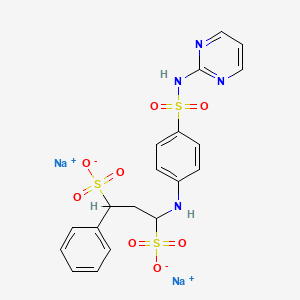molecular formula C19H18N4Na2O8S3 B12906341 Disodium 1-phenyl-3-((4-((2-pyrimidinylamino)sulphonyl)phenyl)amino)propane-1,3-disulphonate CAS No. 97171-75-0