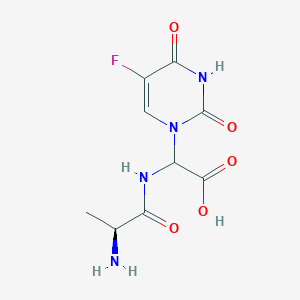 molecular formula C9H11FN4O5 B12906726 2-[[(2S)-2-aminopropanoyl]amino]-2-(5-fluoro-2,4-dioxo-pyrimidin-1-yl)acetic acid 