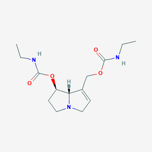 molecular formula C14H23N3O4 B12907151 Carbamic acid, ethyl-, 7-[[[(ethylamino)carbonyl]oxy]methyl]-2,3,5,7a-tetrahydro-1H-pyrrolizin-1-yl ester, (1R-trans)- 