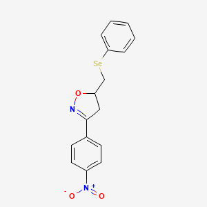 molecular formula C16H14N2O3Se B12907588 Isoxazole, 4,5-dihydro-3-(4-nitrophenyl)-5-[(phenylseleno)methyl]- CAS No. 833462-36-5