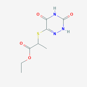molecular formula C8H11N3O4S B12907618 ethyl 2-[(3,5-dioxo-2H-1,2,4-triazin-6-yl)sulfanyl]propanoate CAS No. 75621-69-1