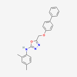 molecular formula C23H21N3O2 B12907714 5-(((1,1'-Biphenyl)-4-yloxy)methyl)-N-(2,4-dimethylphenyl)-1,3,4-oxadiazol-2-amine CAS No. 126006-85-7