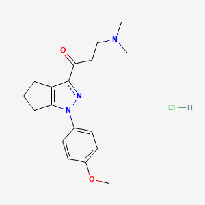 molecular formula C18H24ClN3O2 B12907797 1-Propanone, 1-(1,4,5,6-tetrahydro-1-(p-methoxyphenyl)-3-cyclopentapyrazolyl)-3-(dimethylamino)-, monohydrochloride CAS No. 21484-42-4