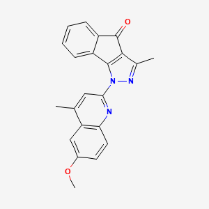 molecular formula C22H17N3O2 B12908881 Indeno(1,2-c)pyrazol-4(1H)-one, 1-(6-methoxy-4-methyl-2-quinolinyl)-3-methyl- CAS No. 130946-65-5