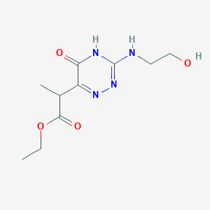 molecular formula C10H16N4O4 B12908931 ethyl 2-[3-(2-hydroxyethylamino)-5-oxo-2H-1,2,4-triazin-6-yl]propanoate CAS No. 68341-77-5