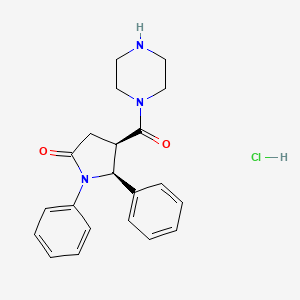 molecular formula C21H24ClN3O2 B12909236 cis-1-((5-Oxo-1,2-diphenyl-3-pyrrolidinyl)carbonyl)piperazine monohydrochloride CAS No. 38160-37-1