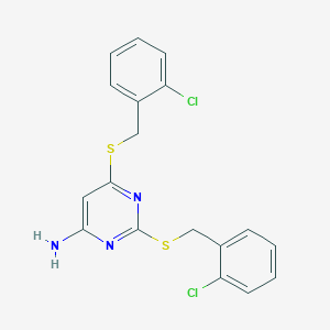 molecular formula C18H15Cl2N3S2 B12909267 2,6-Bis{[(2-chlorophenyl)methyl]sulfanyl}pyrimidin-4-amine CAS No. 6299-26-9
