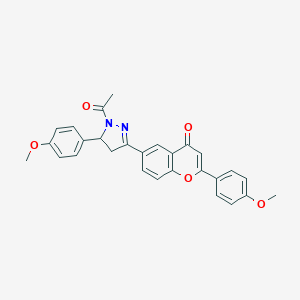 molecular formula C28H24N2O5 B129104 6-[2-Acetyl-3-(4-methoxyphenyl)-3,4-dihydropyrazol-5-yl]-2-(4-methoxyphenyl)chromen-4-one CAS No. 154185-85-0