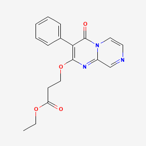 molecular formula C18H17N3O4 B12911927 Propionic acid, 3-((4-oxo-3-phenyl-4H-pyrazino(1,2-a)pyrimidin-2-yl)oxy)-, ethyl ester CAS No. 21271-36-3