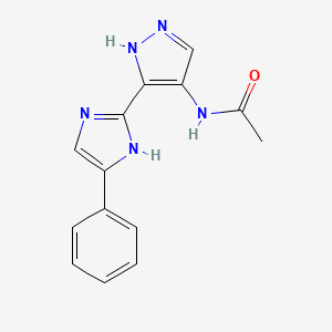 molecular formula C14H13N5O B12915691 N-[3-(4-Phenyl-2H-imidazol-2-ylidene)-2,3-dihydro-1H-pyrazol-4-yl]acetamide CAS No. 825621-41-8