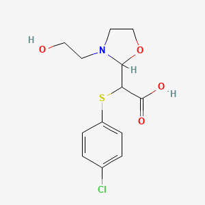 molecular formula C13H16ClNO4S B12915875 2-((4-Chlorophenyl)thio)-2-(3-(2-hydroxyethyl)oxazolidin-2-yl)acetic acid 