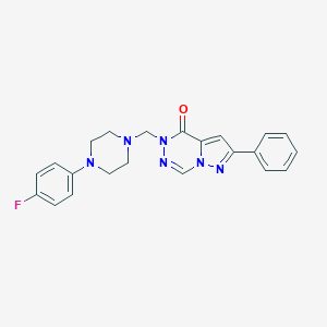 molecular formula C22H21FN6O B129159 Pyrazolo(1,5-d)(1,2,4)triazin-4(5H)-one, 5-((4-(4-fluorophenyl)-1-piperazinyl)methyl)-2-phenyl- CAS No. 148680-62-0