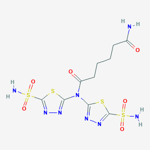 molecular formula C10H14N8O6S4 B12916293 N1,N1-Bis(5-sulfamoyl-1,3,4-thiadiazol-2-yl)adipamide 