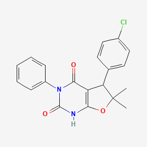 molecular formula C20H17ClN2O3 B12916417 5-(4-Chlorophenyl)-6,6-dimethyl-3-phenyl-5,6-dihydrofuro[2,3-d]pyrimidine-2,4(1H,3H)-dione CAS No. 21864-00-6