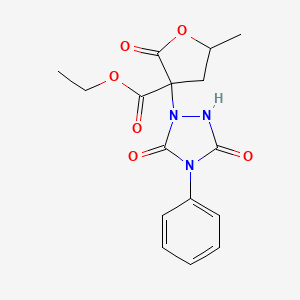 molecular formula C16H17N3O6 B12917547 Ethyl 3-(3,5-dioxo-4-phenyl-1,2,4-triazolidin-1-yl)-5-methyl-2-oxooxolane-3-carboxylate CAS No. 63376-44-3
