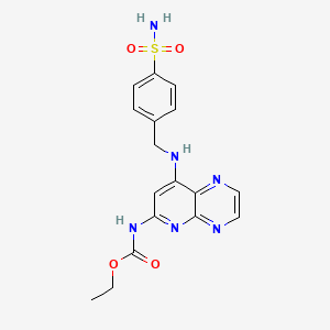 molecular formula C17H18N6O4S B12918256 ethyl N-[8-[(4-sulfamoylphenyl)methylamino]pyrido[2,3-b]pyrazin-6-yl]carbamate CAS No. 19270-40-7