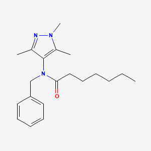 molecular formula C20H29N3O B12919754 N-Benzyl-N-(1,3,5-trimethyl-1H-pyrazol-4-yl)heptanamide CAS No. 62400-01-5