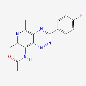 molecular formula C16H14FN5O B12919771 N-(3-(4-Fluoro-phenyl)-5,7-dimethyl-pyrido(3,4-e)(1,2,4)triazin-8-yl)-acetamide CAS No. 121845-83-8