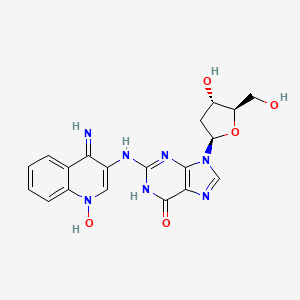molecular formula C19H19N7O5 B12919889 4-Amino-3-((9-((2R,4S,5R)-4-hydroxy-5-(hydroxymethyl)tetrahydrofuran-2-yl)-6-oxo-6,9-dihydro-1H-purin-2-yl)amino)quinoline 1-oxide 