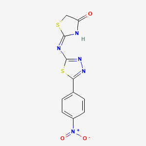 molecular formula C11H7N5O3S2 B12921311 2-((5-(4-Nitrophenyl)-1,3,4-thiadiazol-2-yl)amino)thiazol-4(5H)-one 