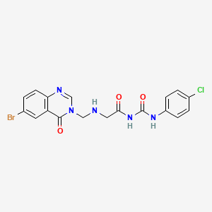 molecular formula C18H15BrClN5O3 B12922737 Acetamide, 2-(((6-bromo-4-oxo-3(4H)-quinazolinyl)methyl)amino)-N-(((4-chlorophenyl)amino)carbonyl)- CAS No. 86816-93-5