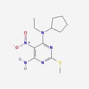 molecular formula C12H19N5O2S B12923566 N4-Cyclopentyl-N4-ethyl-2-(methylthio)-5-nitropyrimidine-4,6-diamine 