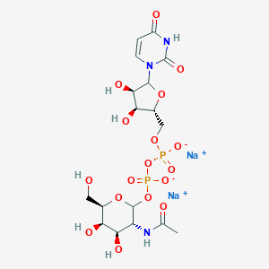 molecular formula C17H25N3Na2O17P2 B012924 二钠；[(3R,4R,5R,6R)-3-乙酰氨基-4,5-二羟基-6-(羟甲基)氧杂-2-基] [[(2R,3S,4R)-5-(2,4-二氧嘧啶-1-基)-3,4-二羟基氧杂-2-基]甲氧基-氧化磷酰基] 磷酸盐 CAS No. 108320-87-2