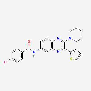molecular formula C24H21FN4OS B12924091 4-Fluoro-N-(2-(piperidin-1-yl)-3-(thiophen-2-yl)quinoxalin-6-yl)benzamide CAS No. 832081-97-7