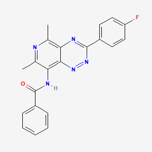molecular formula C21H16FN5O B12924290 N-(3-(4-Fluoro-phenyl)-5,7-dimethyl-pyrido(3,4-e)(1,2,4)triazin-8-yl)-benzamide CAS No. 121845-84-9