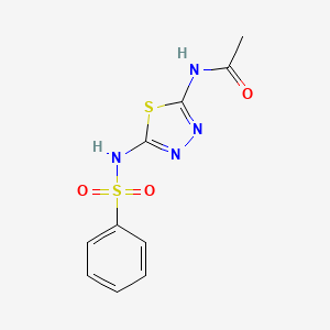 molecular formula C10H10N4O3S2 B12924522 N-{5-[(Benzenesulfonyl)amino]-1,3,4-thiadiazol-2-yl}acetamide CAS No. 89782-63-8
