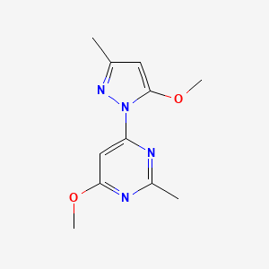molecular formula C11H14N4O2 B12924771 Pyrimidine, 4-methoxy-6-(5-methoxy-3-methylpyrazol-1-yl)-2-methyl- CAS No. 22684-87-3