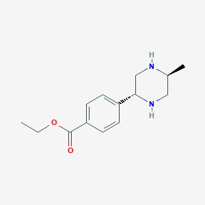 molecular formula C14H20N2O2 B12926120 rel-Ethyl 4-((2R,5S)-5-methylpiperazin-2-yl)benzoate 