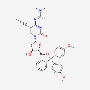 molecular formula C36H38N4O6 B12926187 CYtidine, 5'-O-[bis(4-methoxyphenyl)phenylmethyl]-2'-deoxy-N-[(dimethylamino)methylene]-5-(1-propynyl)- 