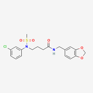molecular formula C19H21ClN2O5S B12926521 N-(1,3-benzodioxol-5-ylmethyl)-4-[(3-chlorophenyl)(methylsulfonyl)amino]butanamide 