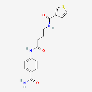 molecular formula C16H17N3O3S B12926990 N-(4-((4-Carbamoylphenyl)amino)-4-oxobutyl)thiophene-3-carboxamide 