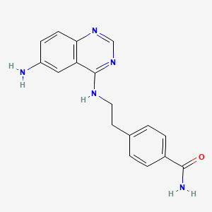 molecular formula C17H17N5O B12927588 Benzamide, 4-[2-[(6-amino-4-quinazolinyl)amino]ethyl]- CAS No. 647376-37-2