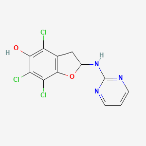 molecular formula C12H8Cl3N3O2 B12927863 5-Benzofuranol, 4,6,7-trichloro-2,3-dihydro-2-(2-pyrimidinylamino)- CAS No. 354552-50-4