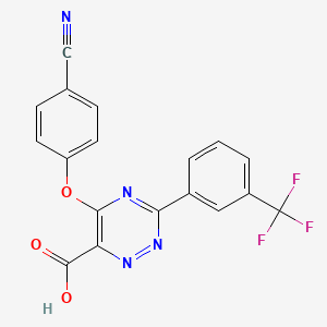 molecular formula C18H9F3N4O3 B12927984 5-(4-Cyanophenoxy)-3-[3-(trifluoromethyl)phenyl]-1,2,4-triazine-6-carboxylic acid CAS No. 921620-15-7