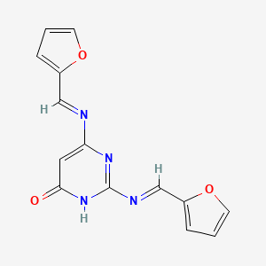 molecular formula C14H10N4O3 B12928063 2,6-Bis((furan-2-ylmethylene)amino)pyrimidin-4(1H)-one 