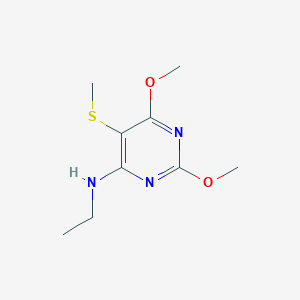 molecular formula C9H15N3O2S B12928234 N-Ethyl-2,6-dimethoxy-5-(methylsulfanyl)pyrimidin-4-amine CAS No. 89587-74-6