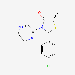 molecular formula C14H12ClN3OS B12928869 Cis-2-(4-chlorophenyl)-5-methyl-3-(pyrazin-2-yl)thiazolidin-4-one 