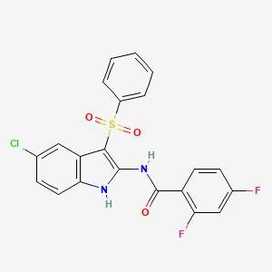 molecular formula C21H13ClF2N2O3S B12929027 N-[3-(Benzenesulfonyl)-5-chloro-1H-indol-2-yl]-2,4-difluorobenzamide CAS No. 918493-42-2