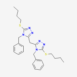 molecular formula C27H34N6S2 B12929078 Bis(4-benzyl-5-(butylthio)-4H-1,2,4-triazol-3-yl)methane CAS No. 62662-60-6