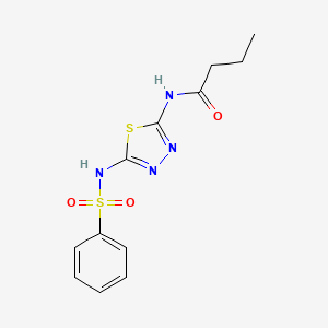 molecular formula C12H14N4O3S2 B12929757 N-{5-[(Benzenesulfonyl)amino]-1,3,4-thiadiazol-2-yl}butanamide CAS No. 89782-65-0