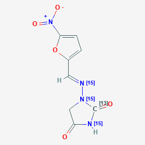 molecular formula C8H6N4O5 B12930158 1-(((5-Nitrofuran-2-yl)methylene)amino-15N)imidazolidine-2,4-dione-2-13C-1,3-15N2 