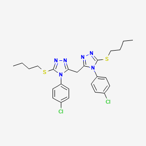 molecular formula C25H28Cl2N6S2 B12930163 Bis(5-(butylthio)-4-(4-chlorophenyl)-4H-1,2,4-triazol-3-yl)methane CAS No. 62607-83-4