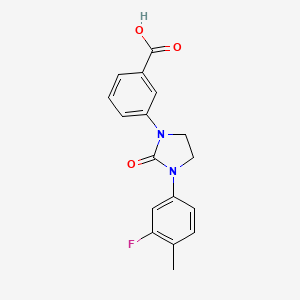 molecular formula C17H15FN2O3 B12930167 Benzoic acid, 3-[3-(3-fluoro-4-methylphenyl)-2-oxo-1-imidazolidinyl]- CAS No. 651749-12-1