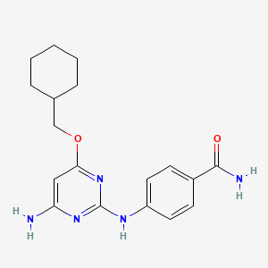 molecular formula C18H23N5O2 B12930461 Benzamide, 4-[[4-amino-6-(cyclohexylmethoxy)-2-pyrimidinyl]amino]- CAS No. 610755-01-6